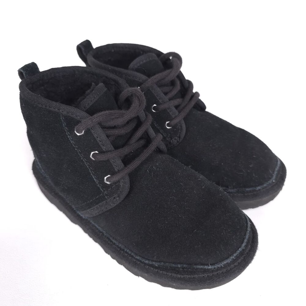 UGG Neumal Black Suede Chukka Boots Unisex Kids Size 1 Youth Lace Up